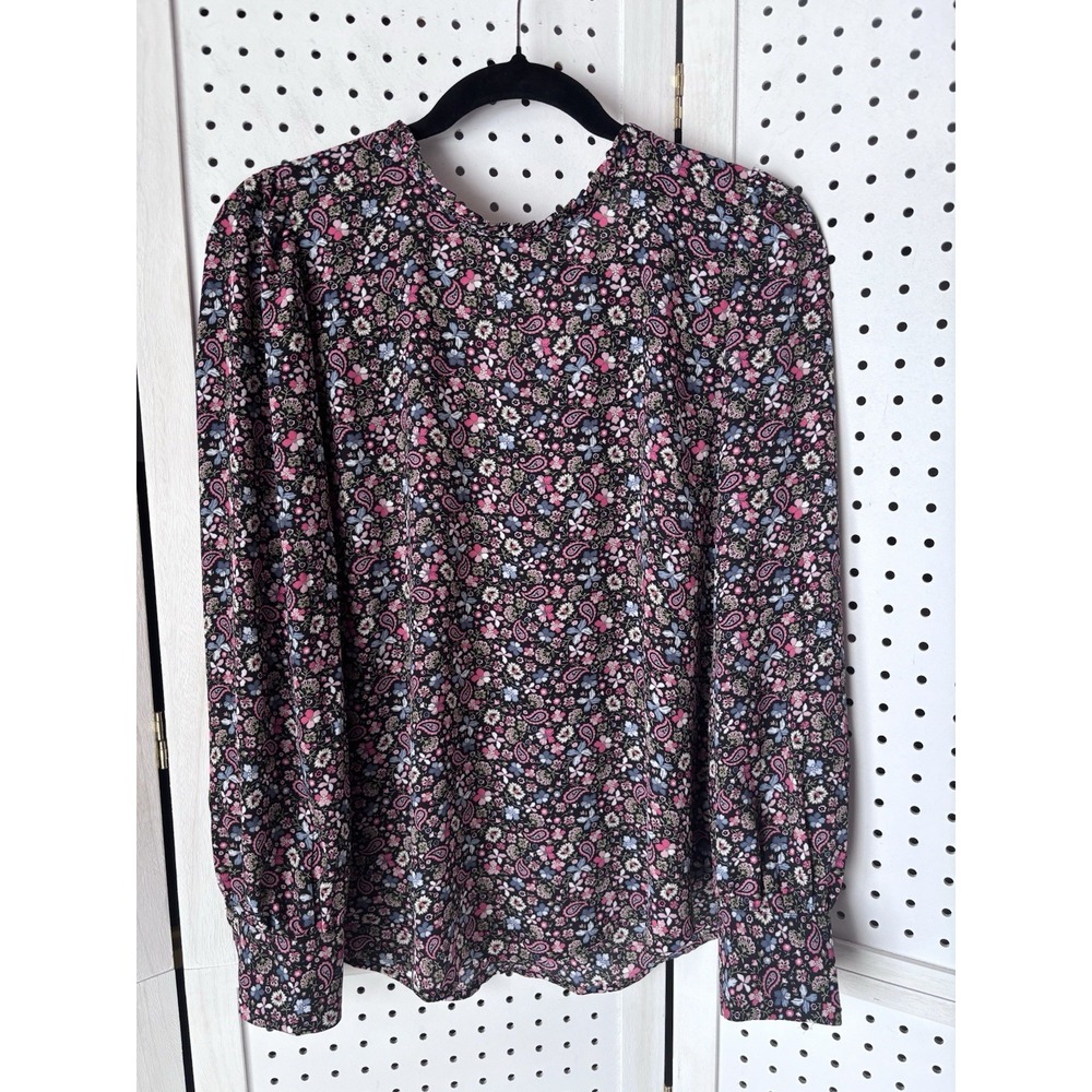 LOFT Women's S Sheer Romantic Paisley Floral Long SLV Blouse V Tie Back‎ Shirt